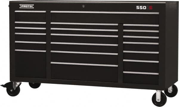 Proto - 30,519 Lb Capacity, 20 Drawer Mobile Workstation - 67" Wide x 25-1/4" Deep x 41" High, Steel, Black - Americas Industrial Supply