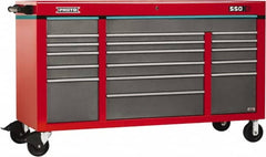 Proto - 30,144 Lb Capacity, 18 Drawer Mobile Power Workstation - 67" Wide x 25-1/4" Deep x 41" High, Steel, Safety Red & Gray - Americas Industrial Supply