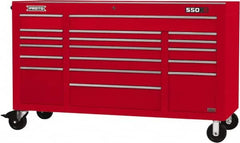 Proto - 30,144 Lb Capacity, 18 Drawer Mobile Power Workstation - 67" Wide x 25-1/4" Deep x 41" High, Steel, Red - Americas Industrial Supply