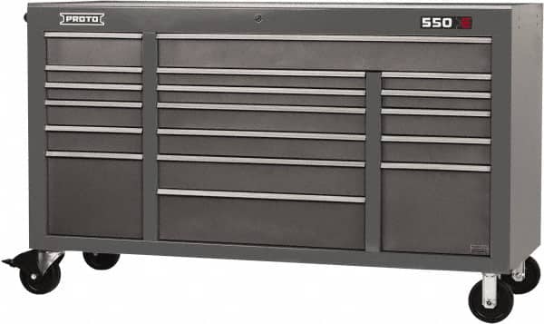 Proto - 30,144 Lb Capacity, 18 Drawer Mobile Power Workstation - 67" Wide x 25-1/4" Deep x 41" High, Steel, Dual Black - Americas Industrial Supply