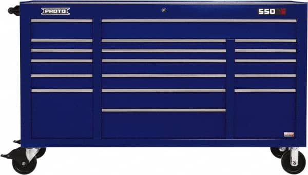 Proto - 30,144 Lb Capacity, 18 Drawer Mobile Power Workstation - 67" Wide x 25-1/4" Deep x 41" High, Steel, Blue - Americas Industrial Supply