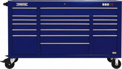 Proto - 30,144 Lb Capacity, 18 Drawer Mobile Power Workstation - 67" Wide x 25-1/4" Deep x 41" High, Steel, Blue - Americas Industrial Supply
