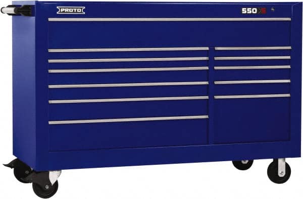Proto - 36,455 Lb Capacity, 12 Drawer Mobile Workstation - 66" Wide x 27" Deep x 46" High, Steel, Blue - Americas Industrial Supply