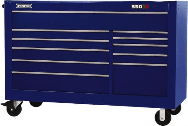 Proto - 35,917 Lb Capacity, 11 Drawer Mobile Workstation - 66" Wide x 27" Deep x 46" High, Steel, Blue - Americas Industrial Supply