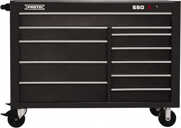 Proto - 26,541 Lb Capacity, 11 Drawer Mobile Workstation - 57" Wide x 25-1/4" Deep x 43" High, Steel, Dual Black - Americas Industrial Supply