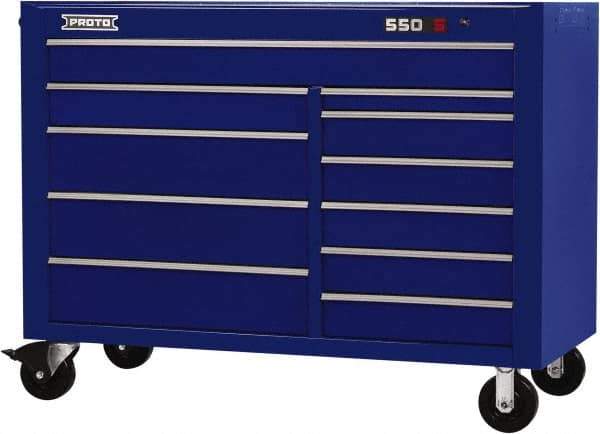 Proto - 26,541 Lb Capacity, 11 Drawer Mobile Workstation - 57" Wide x 25-1/4" Deep x 43" High, Steel, Blue - Americas Industrial Supply