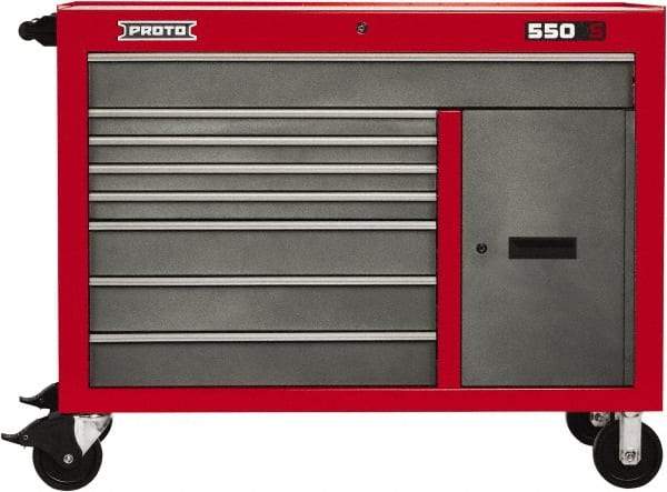 Proto - 18,920 Lb Capacity, 8 Drawer Mobile Workstation - 50" Wide x 25-1/4" Deep x 41" High, Steel, Safety Red & Gray - Americas Industrial Supply