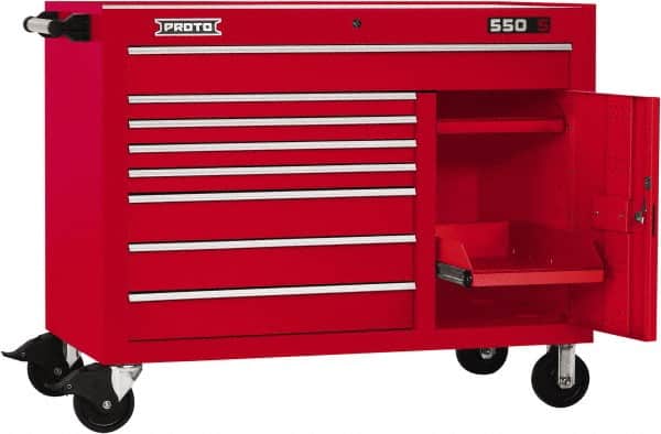 Proto - 18,920 Lb Capacity, 8 Drawer Mobile Workstation - 50" Wide x 25-1/4" Deep x 41" High, Steel, Red - Americas Industrial Supply