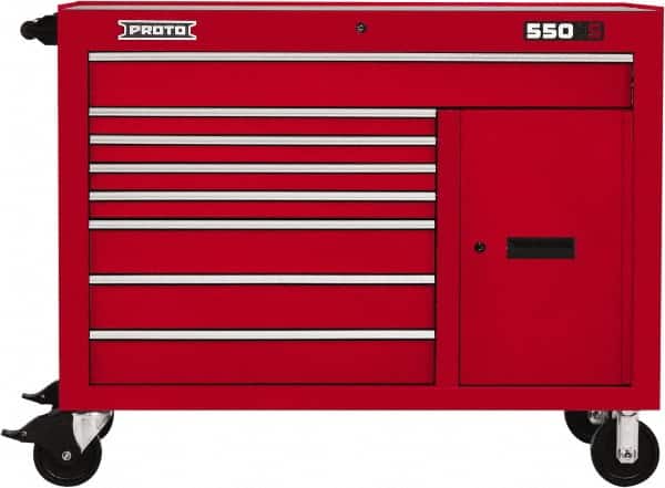 Proto - 18,920 Lb Capacity, 8 Drawer Mobile Workstation - 50" Wide x 25-1/4" Deep x 41" High, Steel, Red - Americas Industrial Supply