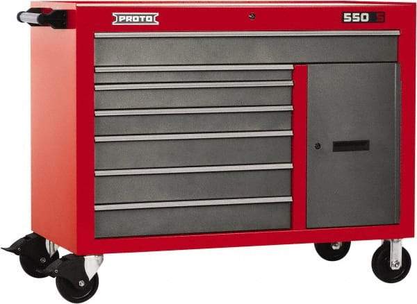 Proto - 18,109 Lb Capacity, 7 Drawer Mobile Workstation - 50" Wide x 25-1/4" Deep x 41" High, Steel, Safety Red & Gray - Americas Industrial Supply