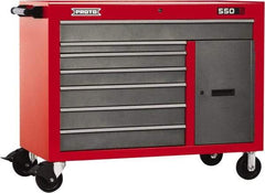 Proto - 18,109 Lb Capacity, 7 Drawer Mobile Workstation - 50" Wide x 25-1/4" Deep x 41" High, Steel, Safety Red & Gray - Americas Industrial Supply