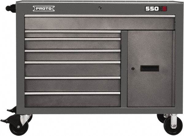 Proto - 18,109 Lb Capacity, 7 Drawer Mobile Workstation - 50" Wide x 25-1/4" Deep x 41" High, Steel, Dual Gray - Americas Industrial Supply