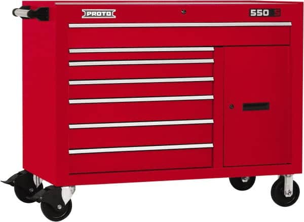 Proto - 18,109 Lb Capacity, 7 Drawer Mobile Workstation - 50" Wide x 25-1/4" Deep x 41" High, Steel, Red - Americas Industrial Supply