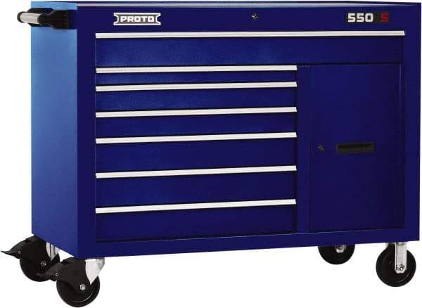 Proto - 18,109 Lb Capacity, 7 Drawer Mobile Workstation - 50" Wide x 25-1/4" Deep x 41" High, Steel, Blue - Americas Industrial Supply