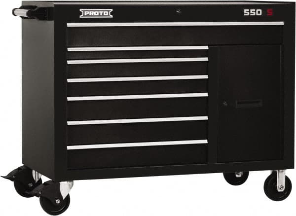 Proto - 18,109 Lb Capacity, 7 Drawer Mobile Workstation - 50" Wide x 25-1/4" Deep x 41" High, Steel, Black - Americas Industrial Supply