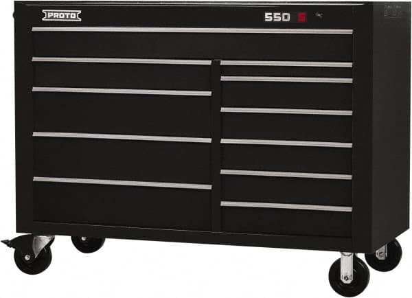 Proto - 26,541 Lb Capacity, 11 Drawer Mobile Workstation - 57" Wide x 25-1/4" Deep x 43" High, Steel, Black - Americas Industrial Supply