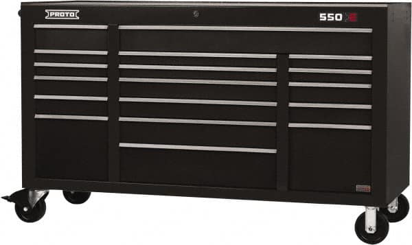 Proto - 30,144 Lb Capacity, 18 Drawer Mobile Power Workstation - 67" Wide x 25-1/4" Deep x 41" High, Steel, Black - Americas Industrial Supply