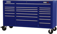 Proto - 30,519 Lb Capacity, 20 Drawer Mobile Workstation - 67" Wide x 25-1/4" Deep x 41" High, Steel, Blue - Americas Industrial Supply