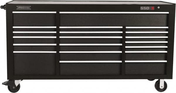 Proto - 39,577 Lb Capacity, 20 Drawer Mobile Workstation - 78-7/8" Wide x 25-1/4" Deep x 43-1/4" High, Steel, Dual Black - Americas Industrial Supply