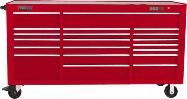 Proto - 39,577 Lb Capacity, 20 Drawer Mobile Workstation - 78-7/8" Wide x 25-1/4" Deep x 43-1/4" High, Steel, Red - Americas Industrial Supply