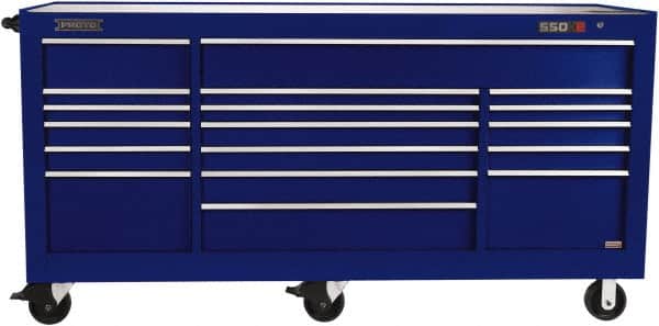 Proto - 48,654 Lb Capacity, 18 Drawer Mobile Workstation - 88-1/4" Wide x 27" Deep x 46-3/8" High, Steel, Blue - Americas Industrial Supply