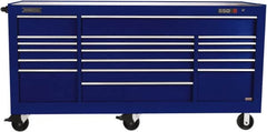 Proto - 48,654 Lb Capacity, 18 Drawer Mobile Workstation - 88-1/4" Wide x 27" Deep x 46-3/8" High, Steel, Blue - Americas Industrial Supply