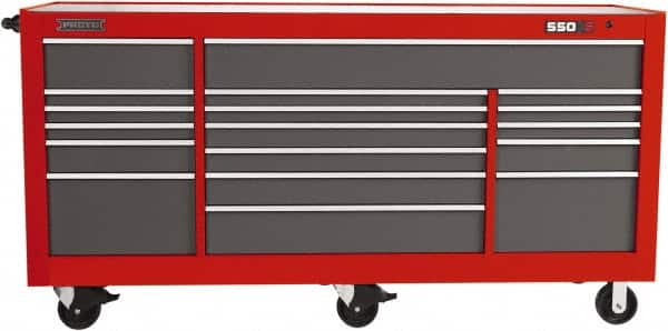 Proto - 48,654 Lb Capacity, 20 Drawer Mobile Power Workstation - 88-1/4" Wide x 27" Deep x 46-3/8" High, Steel, Safety Red & Gray - Americas Industrial Supply