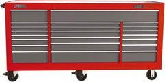 Proto - 48,115 Lb Capacity, 22 Drawer Mobile Workstation - 88-1/4" Wide x 27" Deep x 46-3/8" High, Steel, Safety Red & Gray - Americas Industrial Supply