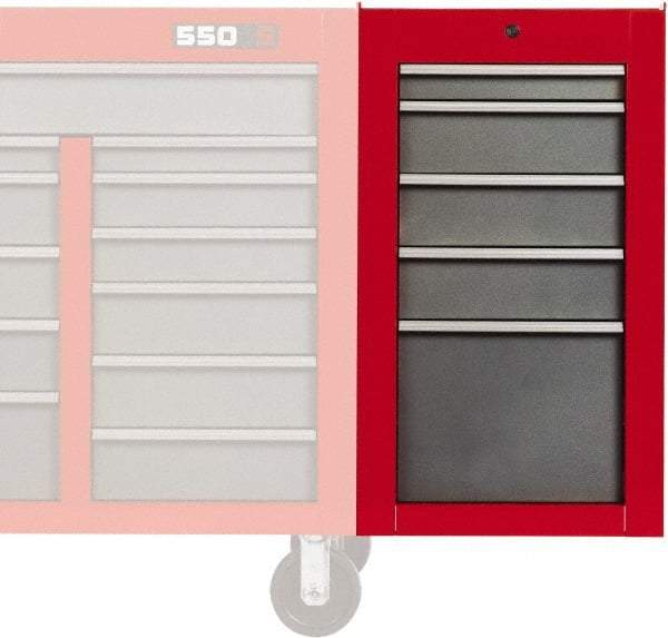 Proto - 5 Drawer Red/Gray Side Cabinet - 19" Wide x 34" High x 25" Deep, Use with Proto Roller Cabinet - Americas Industrial Supply
