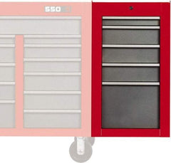 Proto - 5 Drawer Red/Gray Side Cabinet - 19" Wide x 34" High x 25" Deep, Use with Proto Roller Cabinet - Americas Industrial Supply