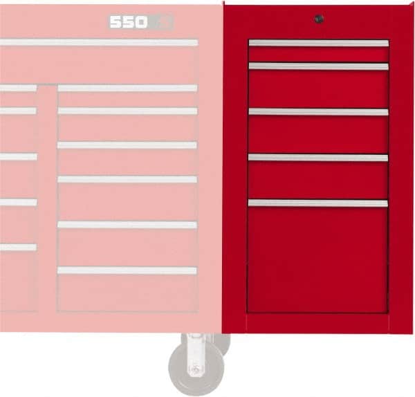 Proto - 5 Drawer Red Side Cabinet - 19" Wide x 34" High x 25" Deep, Use with Proto Roller Cabinet - Americas Industrial Supply