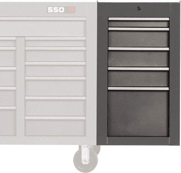 Proto - 5 Drawer Gray Side Cabinet - 19" Wide x 34" High x 25" Deep, Use with Proto Roller Cabinet - Americas Industrial Supply