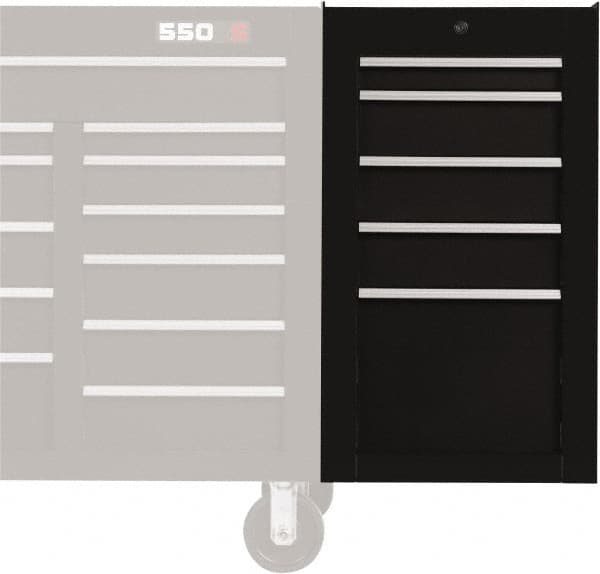 Proto - 5 Drawer Black Side Cabinet - 19" Wide x 34" High x 25" Deep, Use with Proto Roller Cabinet - Americas Industrial Supply
