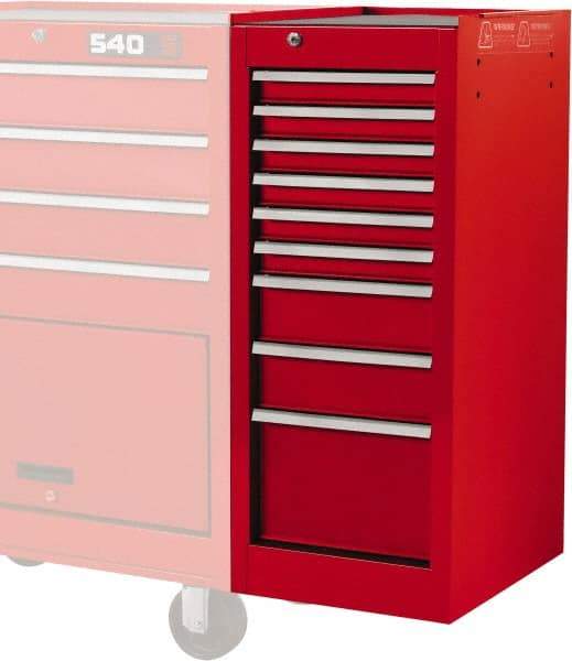 Proto - 9 Drawer Red Side Cabinet - 15" Wide x 35" High x 18" Deep, Use with Vinyl Top, Drawer Liners - Americas Industrial Supply
