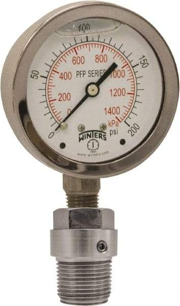 Winters - 2-1/2" Dial, 1/4 Thread, 0-2,000 Scale Range, Pressure Gauge - Bottom Connection Mount, Accurate to 1.5% of Scale - Americas Industrial Supply