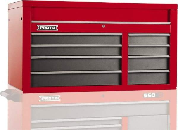 Proto - 8 Drawer Top Tool Chest - 50" Wide x 25-1/4" Deep x 27" High, Steel, Safety Red/Gray - Americas Industrial Supply