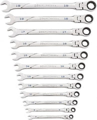 GearWrench - 12 Piece, 8mm to 19mm, Ratcheting Flexhead Combination Wrench Set - Metric Measurement Standard, Chrome Finish - Americas Industrial Supply