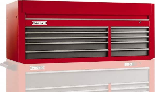 Proto - 10 Drawer Top Tool Chest - 66" Wide x 27" Deep x 27" High, Steel, Safety Red/Gray - Americas Industrial Supply