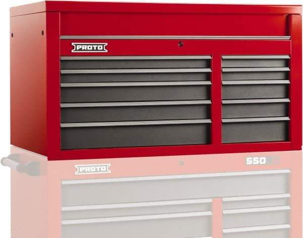 Proto - 10 Drawer Top Tool Chest - 50" Wide x 25-1/4" Deep x 27" High, Steel, Safety Red/Gray - Americas Industrial Supply