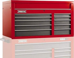Proto - 10 Drawer Top Tool Chest - 50" Wide x 25-1/4" Deep x 27" High, Steel, Safety Red/Gray - Americas Industrial Supply