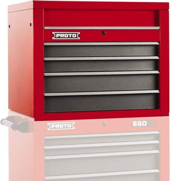 Proto - 4 Drawer Top Tool Chest - 34" Wide x 25-1/4" Deep x 27" High, Steel, Safety Red/Gray - Americas Industrial Supply