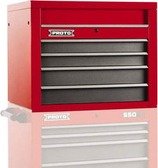 Proto - 4 Drawer Top Tool Chest - 34" Wide x 25-1/4" Deep x 27" High, Steel, Safety Red/Gray - Americas Industrial Supply