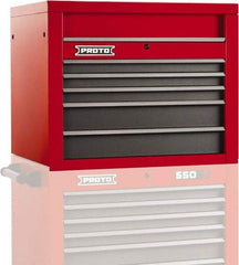 Proto - 5 Drawer Top Tool Chest - 34" Wide x 25-1/4" Deep x 27" High, Steel, Safety Red/Gray - Americas Industrial Supply