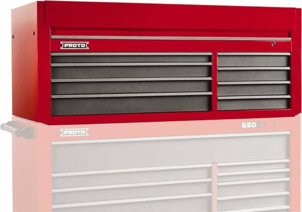 Proto - 8 Drawer Top Tool Chest - 66" Wide x 27" Deep x 27" High, Steel, Safety Red/Gray - Americas Industrial Supply