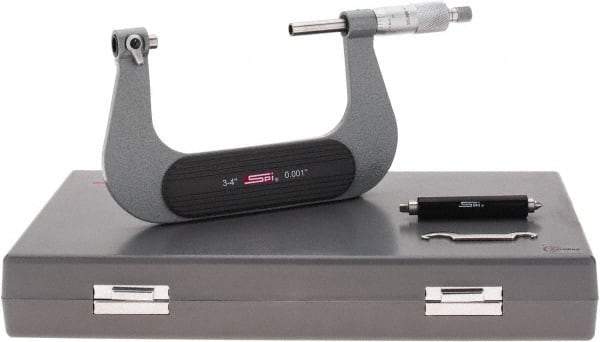 SPI - 3 to 4" Range, Mechanical Screw Thread Micrometer - Ratchet Stop Thimble, 0.001" Graduation, +/-0.0002" Accuracy - Americas Industrial Supply
