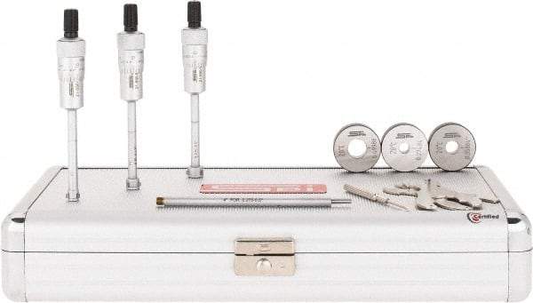 SPI - 3 Piece, 0.275 to 1/2", Chrome Plated Coated, Mechanical Inside Micrometer Set - 0.0001" Graduation, 4" Extension Rod Length, (3) Setting Rings Included - Americas Industrial Supply