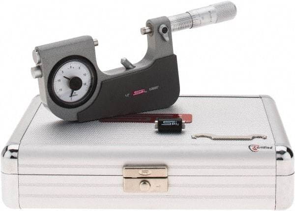 SPI - 1 to 2" Range, 0.00005" Graduation, Mechanical Indicating Micrometer - Accurate to 0.0002" Carbide Measuring Face - Americas Industrial Supply