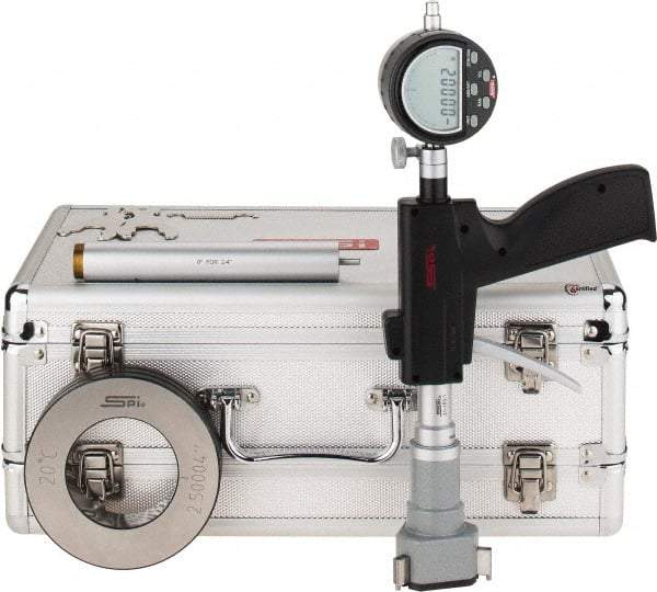 SPI - 2 to 2-1/2", 4.48" Deep, Pistol Grip Electronic Bore Gage - Up to 0.0002" Accuracy, 0.0001" Resolution, Includes Indicator - Americas Industrial Supply