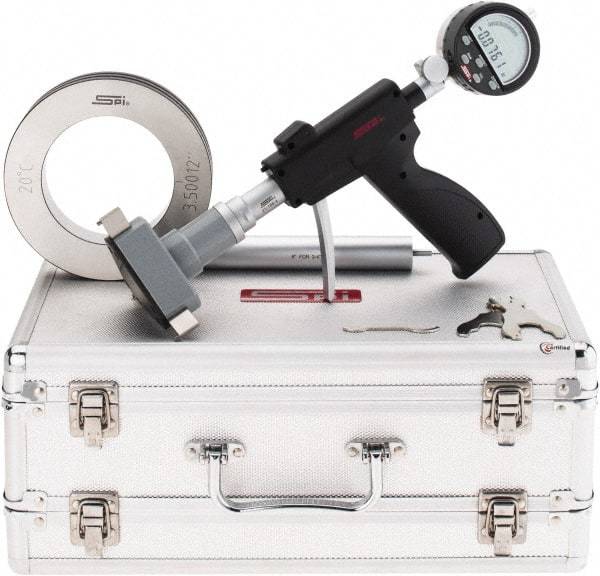 SPI - 3.5 to 4", 4.48" Deep, Pistol Grip Electronic Bore Gage - Up to 0.0002" Accuracy, 0.0001" Resolution, Includes Indicator - Americas Industrial Supply