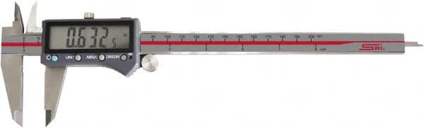 SPI - 0 to 8" Range 0.0005" Resolution, IP54 Electronic Caliper - Stainless Steel with 2" Stainless Steel Jaws, 0.001" Accuracy, Wireless Output - Americas Industrial Supply